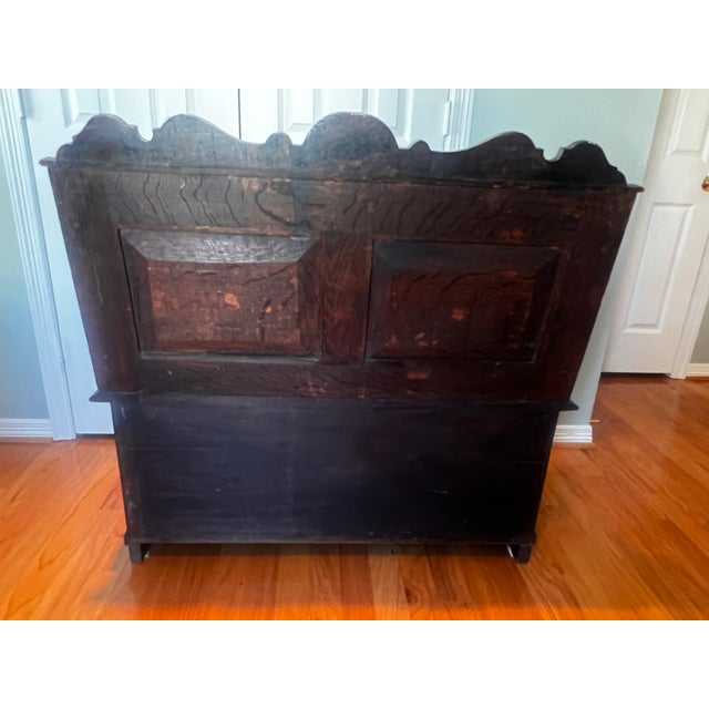 Late 19th Century Antique English Ebonized Oak Bench Hall Settee With Trunk For Sale - Image 12 of 12