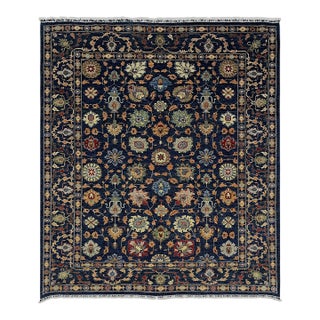 Navy Blue Afghan Sultani Natural Dye Wool Rug, Persian Floral Botanical Design, 8′2″ × 9′11″ For Sale