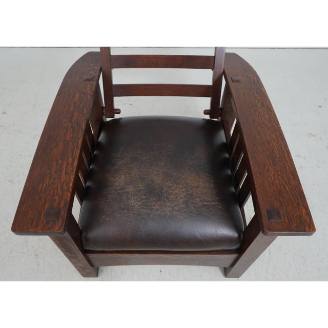 Brown Stickley Mission Oak Leather Morris Chair & Ottoman For Sale - Image 8 of 18