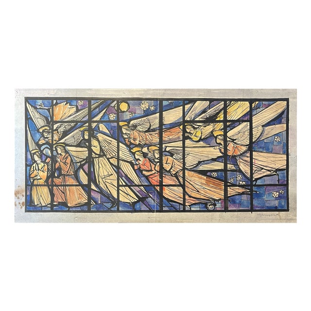 Longaretti, Angels in Prayer, Mixed Media on Cardboard For Sale