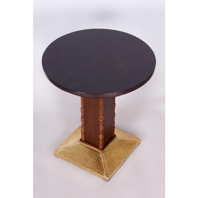 Small Art Deco Table in Oak and Brass, Czechia, 1920s For Sale - Image 4 of 11