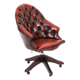Vintage English Leather Desk Chair For Sale