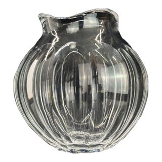 Late 20th Century Crystal Vase, Ruffled Rim With Spiral Swirl Cut Pattern For Sale