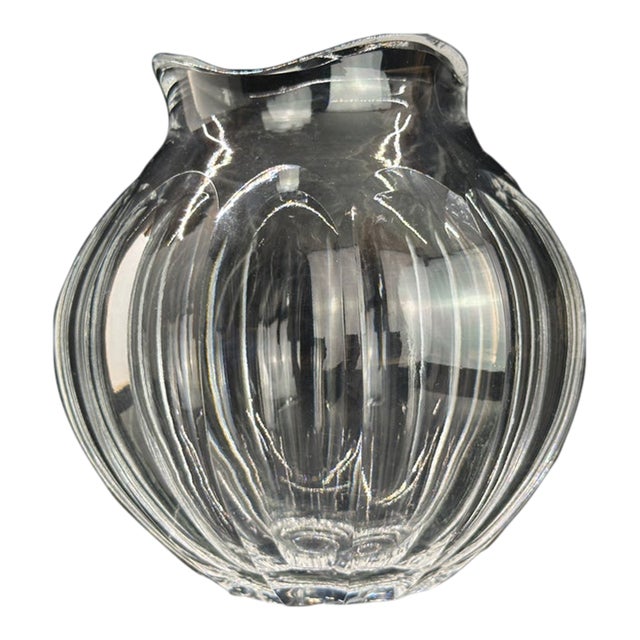 Late 20th Century Crystal Vase, Ruffled Rim With Spiral Swirl Cut Pattern For Sale