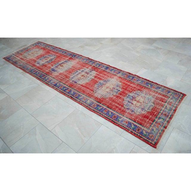 Distressed Oushak Runner Rug - Faded Colors Hallway 3' X 10'6″ For Sale - Image 11 of 15