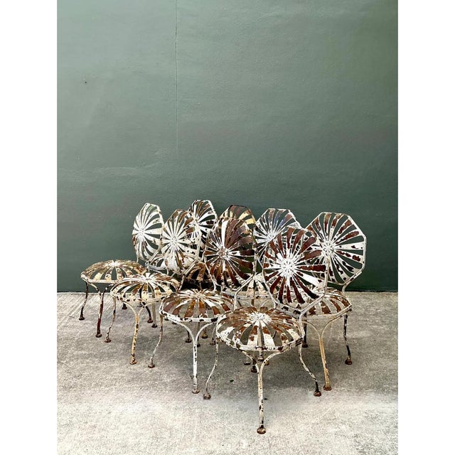 Alabaster Vintage Francois Carre Sunburst Garden Chairs - Set of Eight For Sale - Image 8 of 12