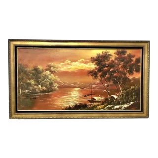 Large Mid-Century Modern Framed Landscape Oil Painting For Sale