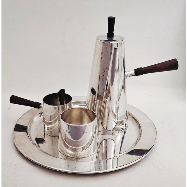 Mid-Century Modern 1950s Mid Century Modern P M Italy Silverplated Brass Coffee Pot, Creamer and Sugar Bowl, With Tray - 4 Piece Set For Sale - Image 3 of 15