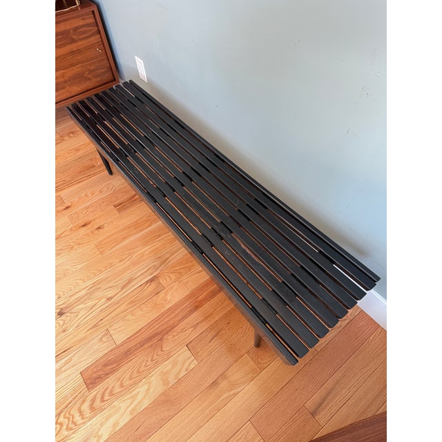 1960s MCM Vintage Black Slat Wood Bench For Sale In New York - Image 6 of 8