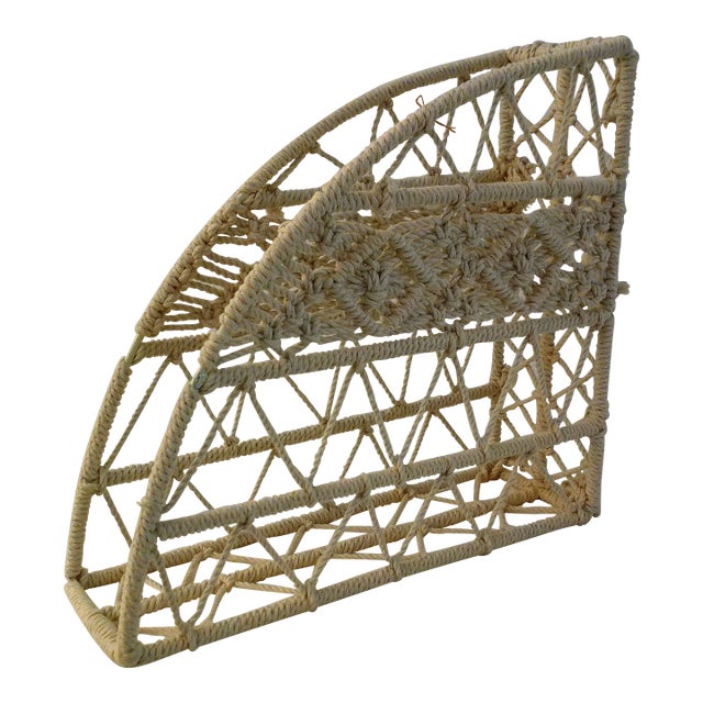 Macrame & Metal Magazine Rack For Sale