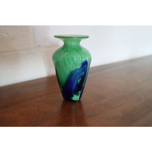 Two-toned green and blue art glass vase