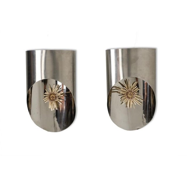 Large Polished Metal Wall Sconces, 1970s, Set of 2 For Sale - Image 9 of 9