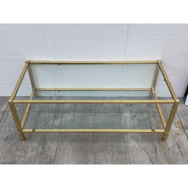 Brass Mid-Century Modern Set of Brass Side Table and End Console Table with Glass For Sale - Image 8 of 18