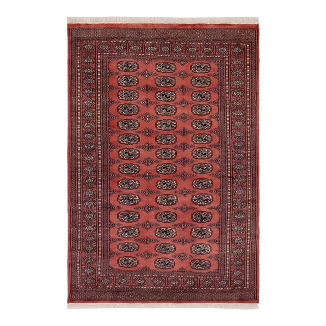 Southwestern Bokhara Desirae Pink Green Hand Knotted Rug For Sale