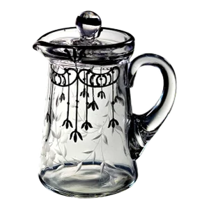 Silver Overlay Milk Pitcher Etched Glass 4.25"