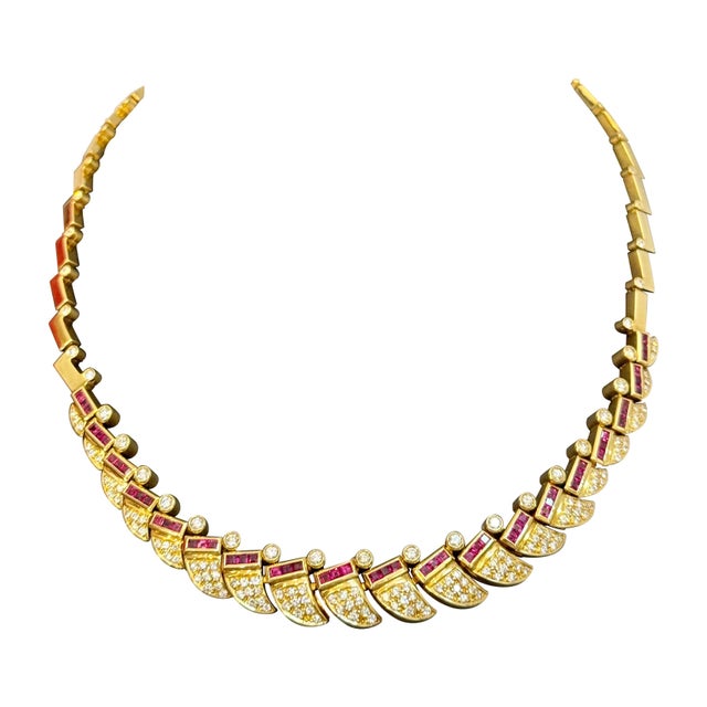Natural 3 Ct Ruby & 4 Ct Diamond Necklace 18 Karat Yellow Gold 75 Grams, 18 Inc For Sale - Image 15 of 18