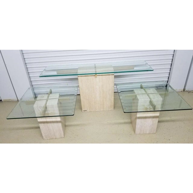 1960s Artedi Italian Beveled Glass Top and Marble Base Coffee Tables - Set of 3 For Sale - Image 4 of 4