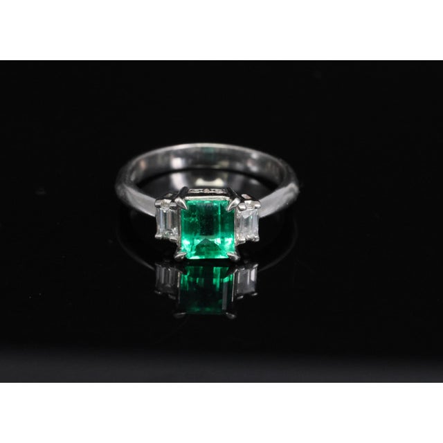 Late 20th Century Late 20th Century 0.96ct Gia Colombian Untreated No Oil Emerald & Diamond Platinum Ring Size 5.75 For Sale - Image 5 of 18