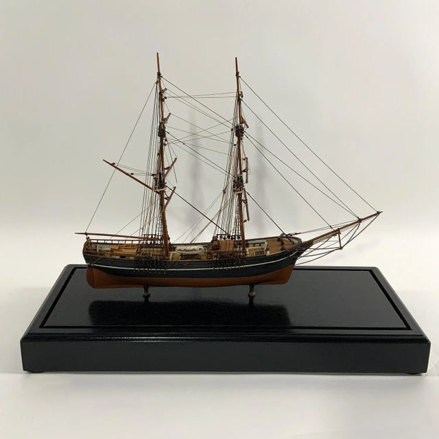 Rigged ship model of the merchant brig "Volante" of Boston. Solid hull with scribed basswood deck. Details include cabins,...