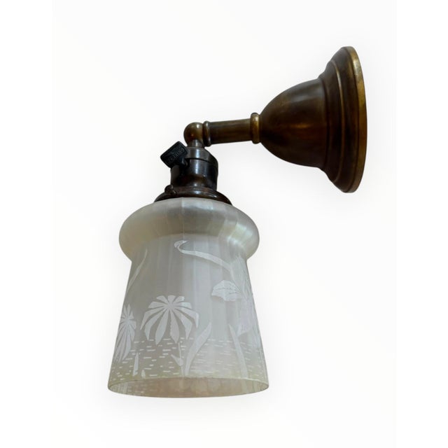 1920s Tropical Sunset Acid Etched Wall Sconce For Sale - Image 4 of 11