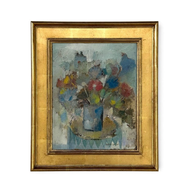 Id Century Modernist Floral Still Life Oil Painting by Marcel Mortier in Original Gold Leaf Frame For Sale - Image 17 of 17
