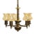 Antique Chandelier With Turned Brass & Opalescent Amber Glass Shades For Sale