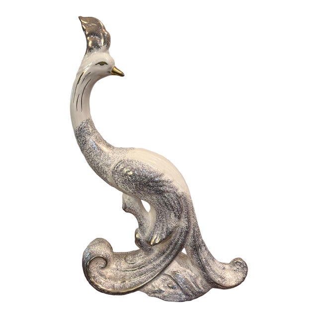 Vintage Hollywood Regency Large Ceramic Bird Figure 17.5" High For Sale
