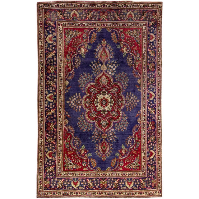 Textile 1960s Vintage Persian Tabriz Handmade Medallion Navy Blue Wool Rug For Sale - Image 7 of 7