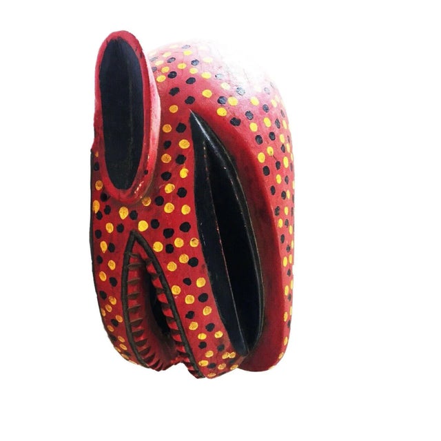 Wood Vintage African Lg Colorful Leopard Mask Bozo Bamana 14" H For Sale - Image 7 of 9