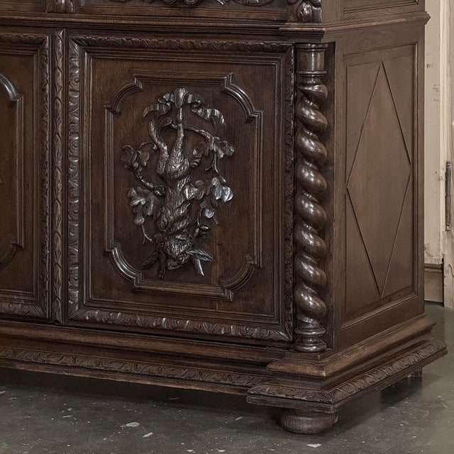 Coffee 19th Century French Carved Oak Hunt Bookcase With Barley Twist Columns For Sale - Image 8 of 18