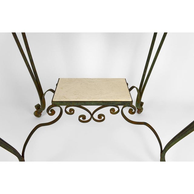 French Art Deco Rolling Service Table in Wrought Iron and Travertine, 1940s For Sale - Image 17 of 18