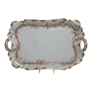 Haviland Limoges Pink & Yellow Flower Gold Trim 21" Serving Dish Tray Platter For Sale
