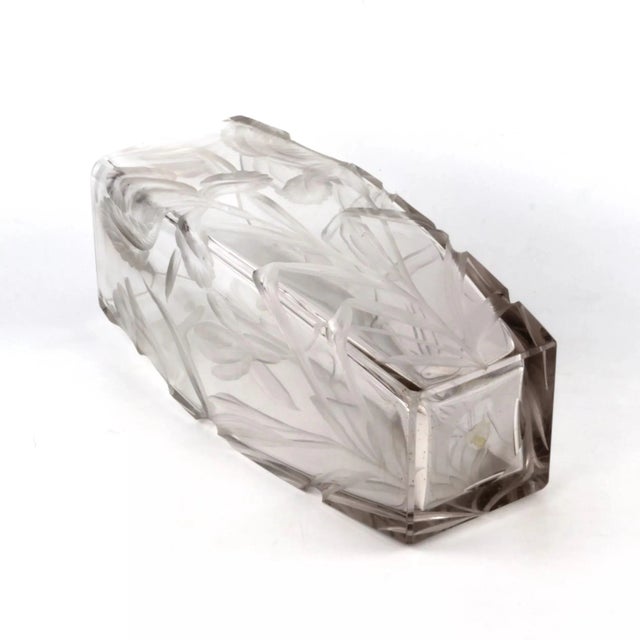 Glass Large Crystal Vase with Irises For Sale - Image 7 of 8