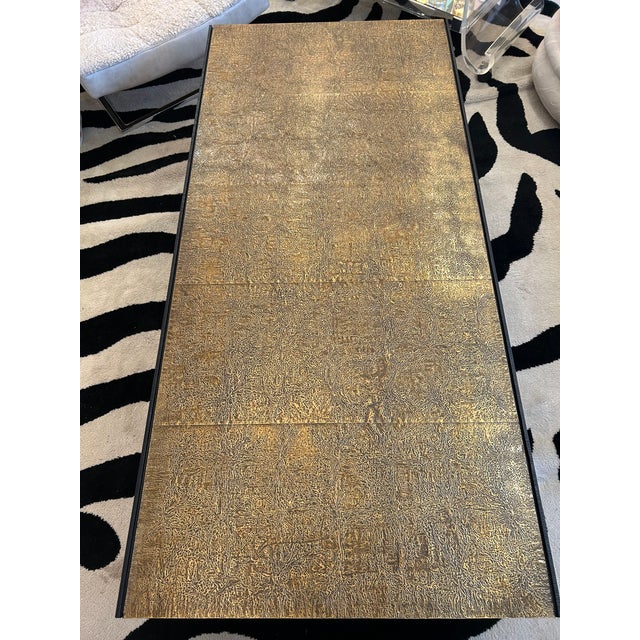 Modern Odeon Sleek Textured Antiqued Brass Clad Coffee Table For Sale - Image 3 of 11