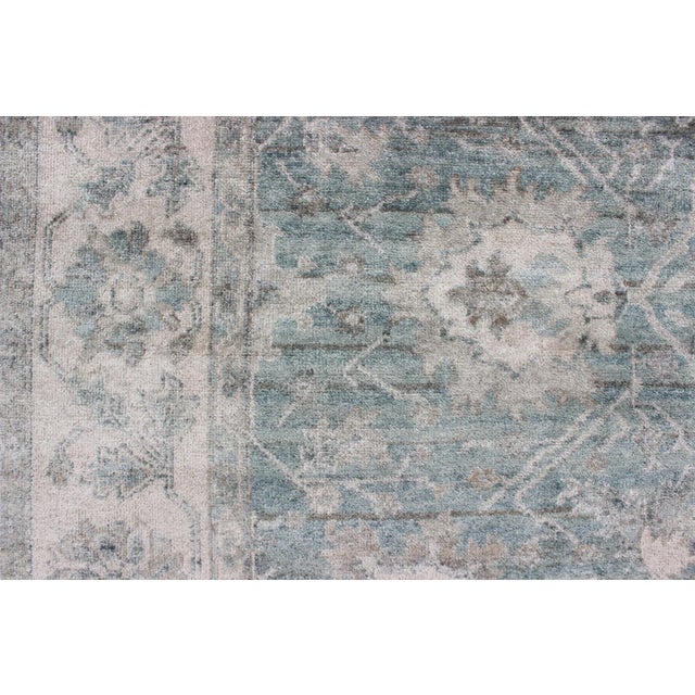Turkish Oushak in Seafoam Green, Ivory and Light Brown - 8'0 X 10'0 For Sale - Image 11 of 12
