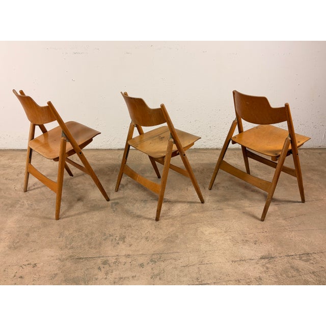 Wood SE18 Folding Chairs by Egon Eiermann for Wilde & Spieth, Set of 3 For Sale - Image 7 of 9