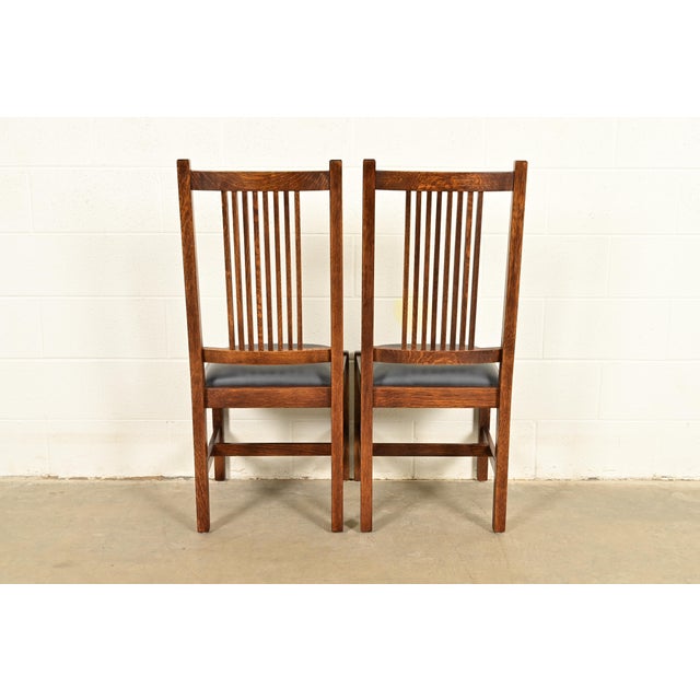 Stickley Mission Oak Arts & Crafts Spindle Back Side Chairs or Dining Chairs | Pair For Sale - Image 13 of 16