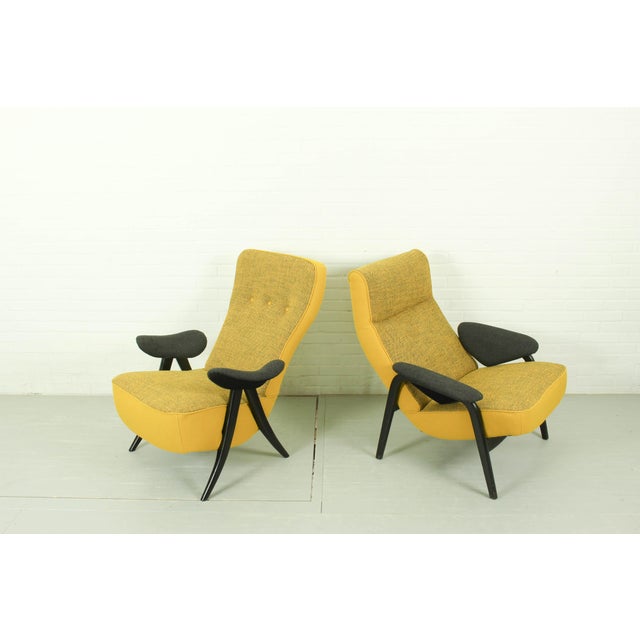 Yellow Vintage Model 107 & 137 Chairs in Kvadrat Hallingdal by Theo Ruth for Artifort, 1960s, Set of 2 For Sale - Image 8 of 18