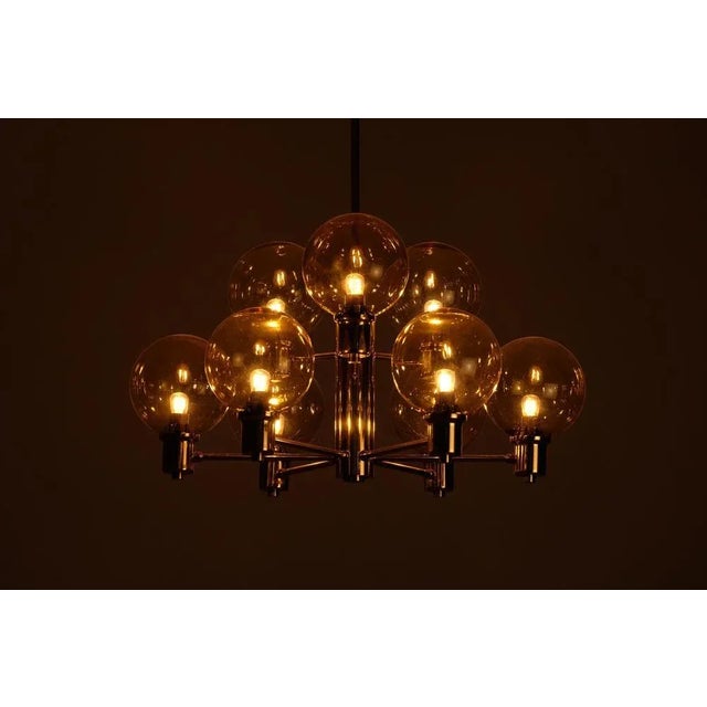 Brass and Glass Chandelier, Sweden, 1960s For Sale - Image 6 of 10