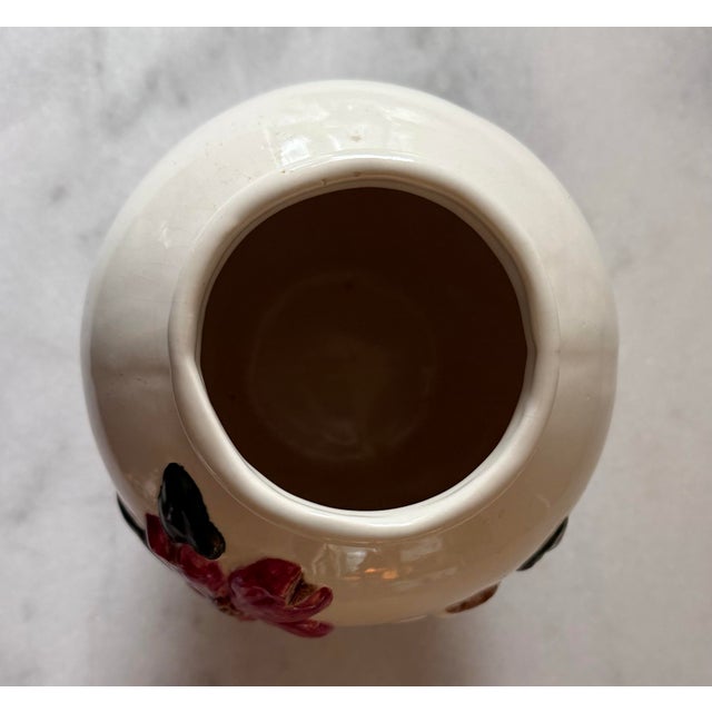 Red Vintage 1970s Handmade Floral Embossed Ceramic Vase For Sale - Image 8 of 9