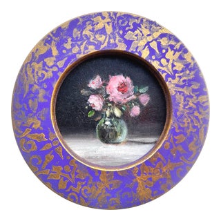 Framed Original Floral Painting Golden Antique Style Wall Decor by Valeriya Serova For Sale