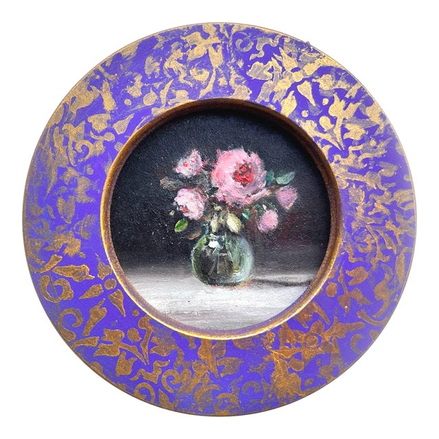 Framed Original Floral Painting Golden Antique Style Wall Decor by Valeriya Serova For Sale
