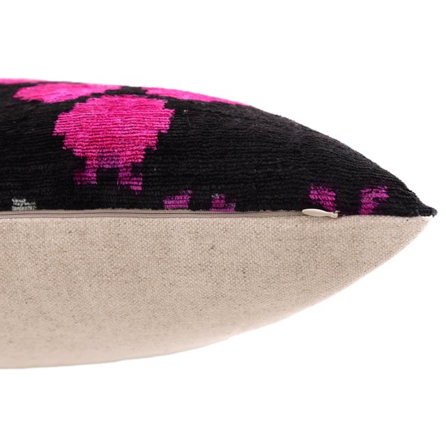Magenta The Midnight & Magenta Ikat Silk Velvet Pillow - 20" X 20" For Sale - Image 8 of 8