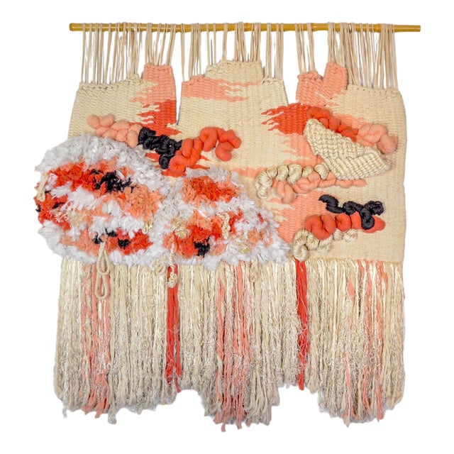 Spanish Pink Textured Macrame Wall Tapestry, 1970s For Sale