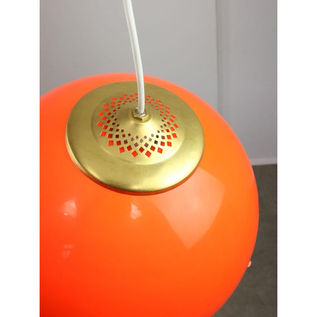 Italian Space Age Orange Acrylic Glass and Brass Pendant Lamp, 1970s For Sale - Image 15 of 16