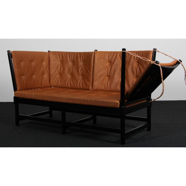 Black Model 1789 2-Seater Sofa in Black Beech and Leather attributed to Børge Mogensen for Fritz Hansen For Sale - Image 8 of 10