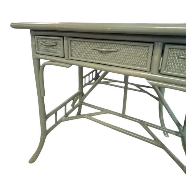 Mid 20th Century Pair of Vintage Painted Rattan Side Tables / Nightstands With Drawers For Sale - Image 5 of 8