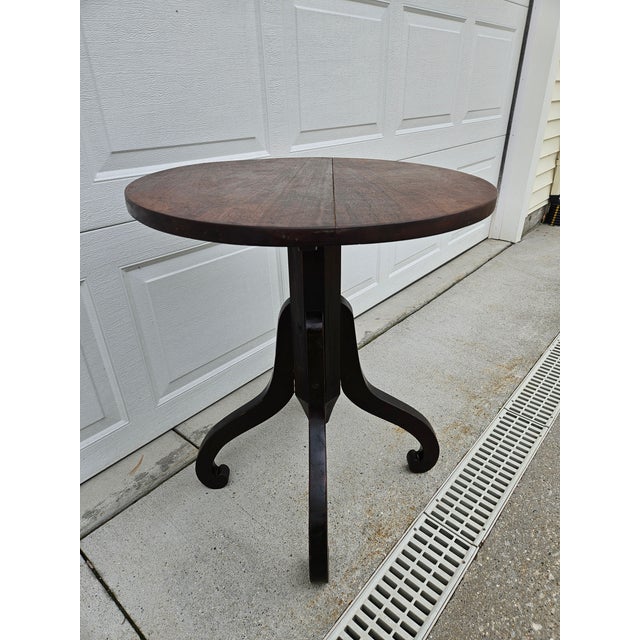 Primitive Round Wooden Pedestal Pub Table For Sale - Image 12 of 18