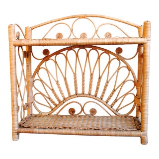 Mid Century Rattan Wicker Hanging Shelf For Sale