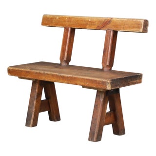 Brutalist Patinated Pine Bench attributed to Mobichalet, Belgium, 1950s For Sale